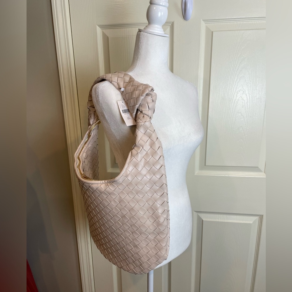 New Melie Blanco Taupe  Woven Hobo laptop Bag - Picture 4 of 13